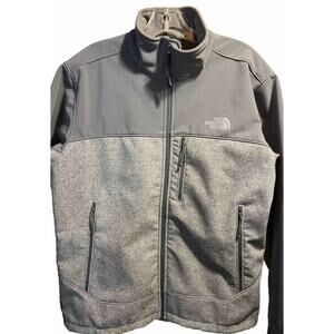 The North Face mens M Gray LS full zip Soft Shell windbreaker jacket *Stains*